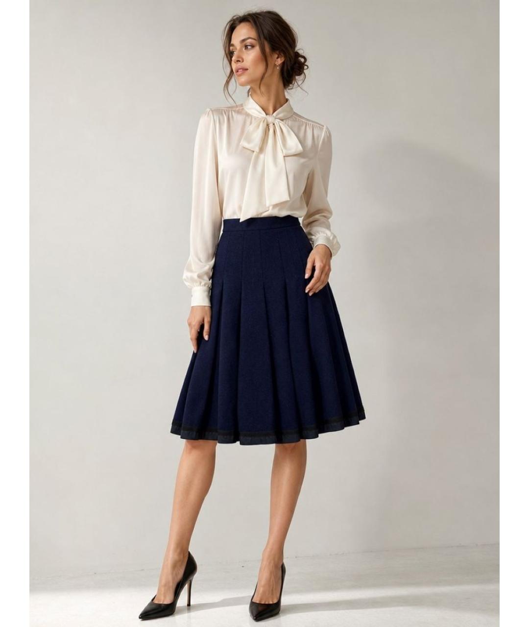 MAX MARA Темно-синяя шерстяная юбка миди, фото 6