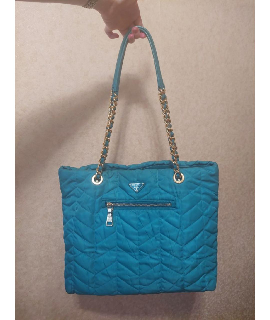 PRADA Бирюзовая нейлоновая сумка тоут, фото 10