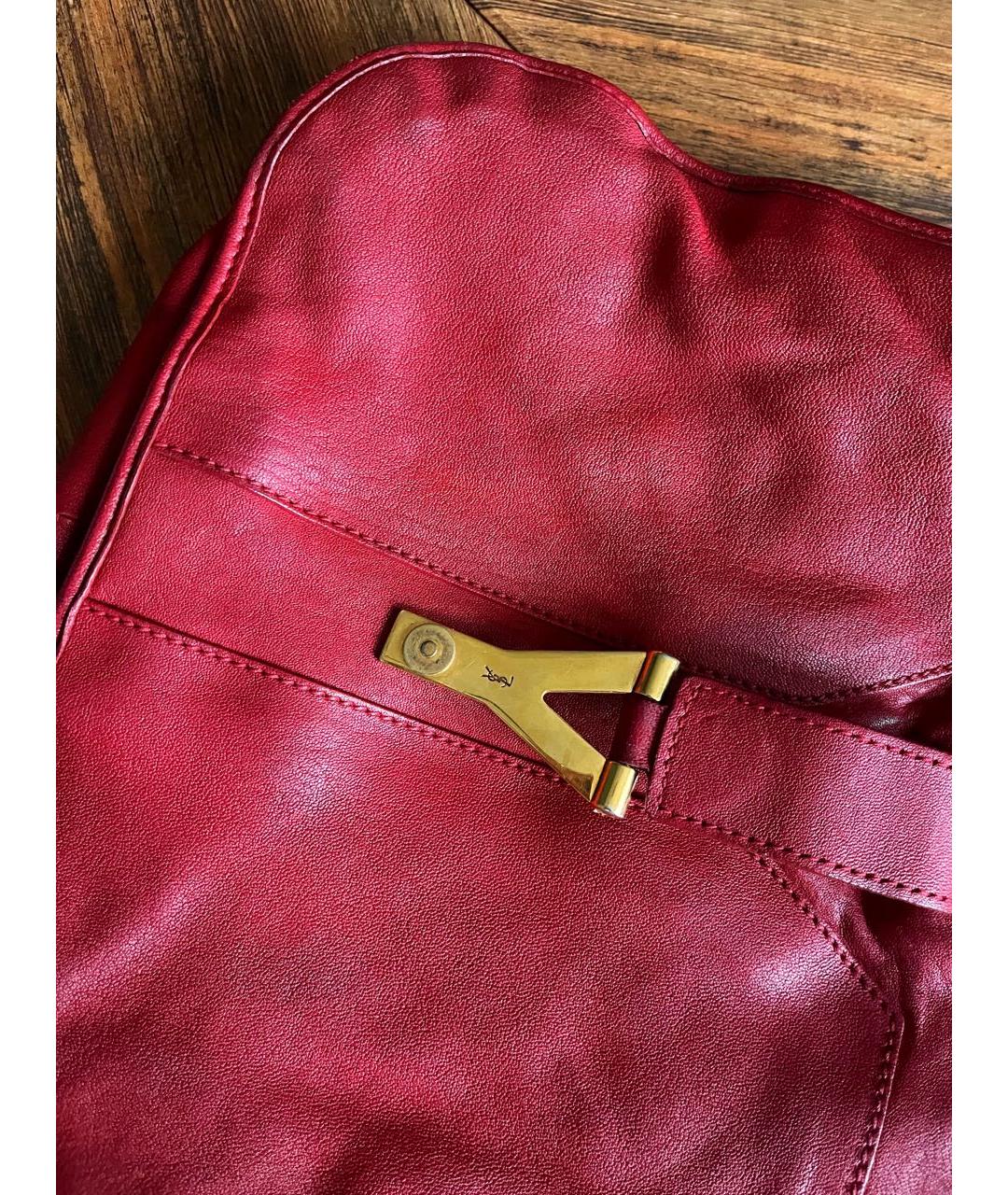 SAINT LAURENT Красная кожаная сумка через плечо, фото 5