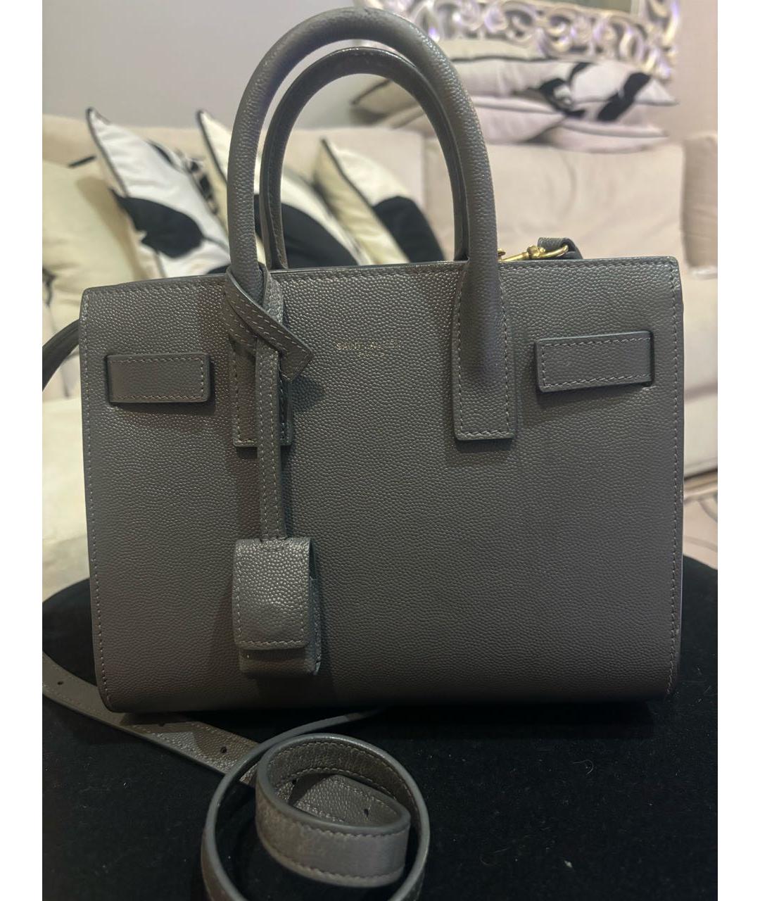 SAINT LAURENT Серая кожаная сумка с короткими ручками, фото 6