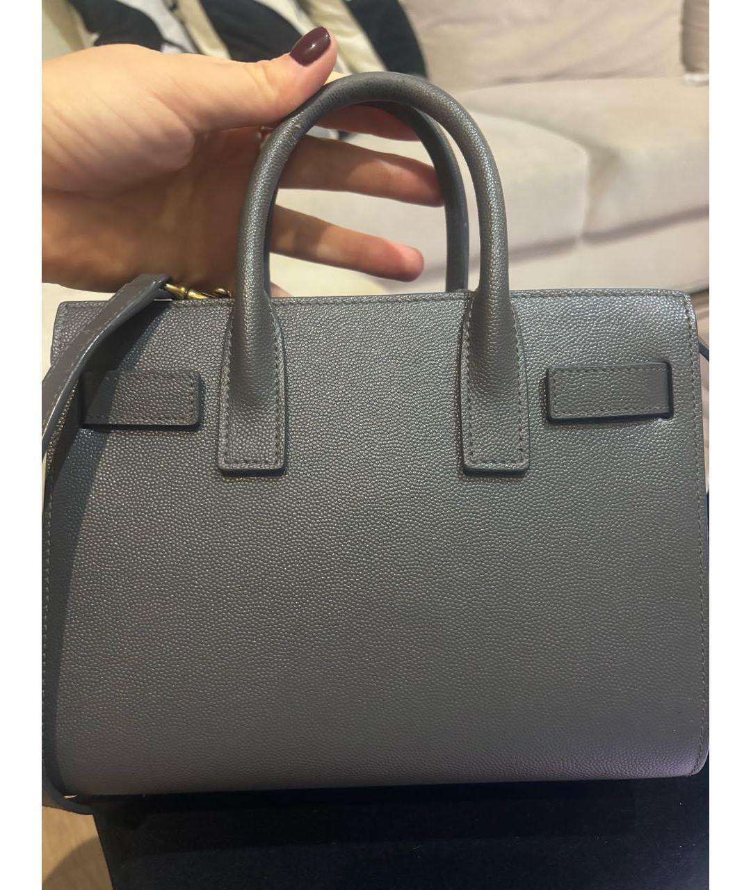 SAINT LAURENT Серая кожаная сумка с короткими ручками, фото 2