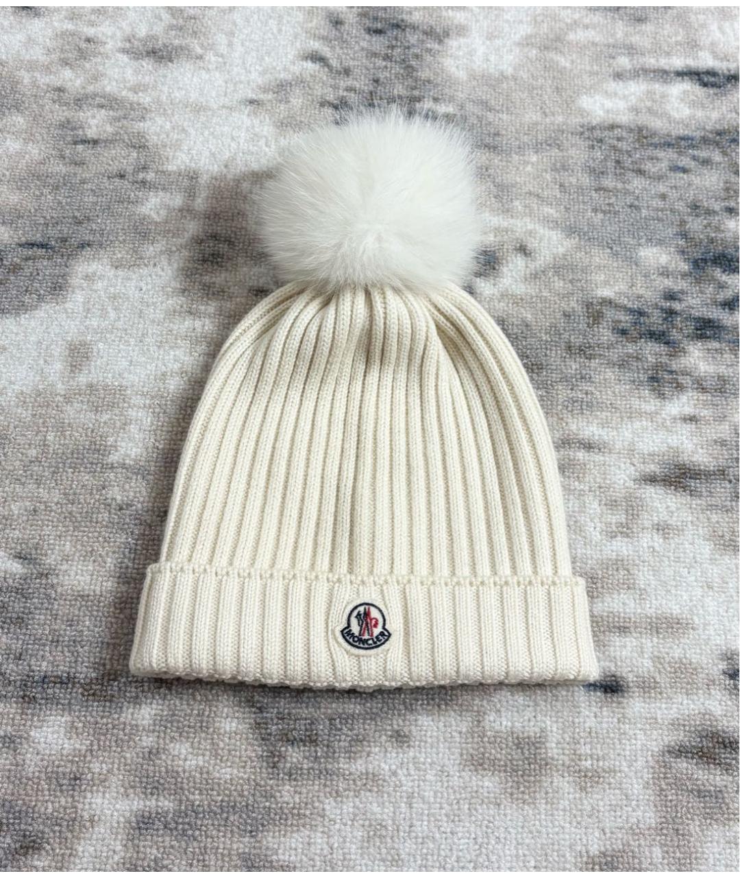 MONCLER Белая шерстяная шапка, фото 2
