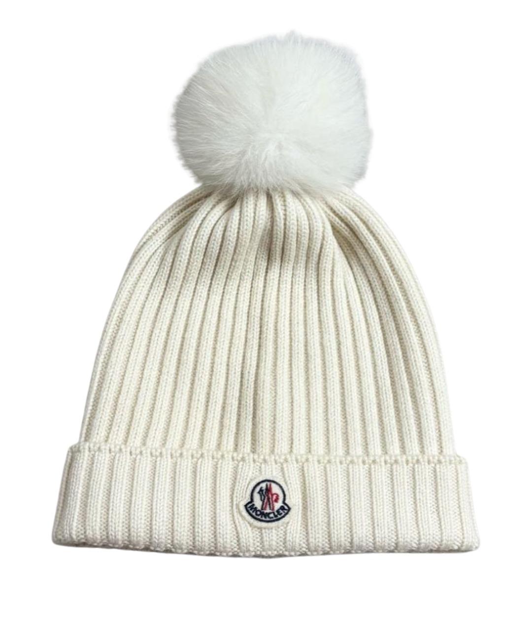 MONCLER Белая шерстяная шапка, фото 1