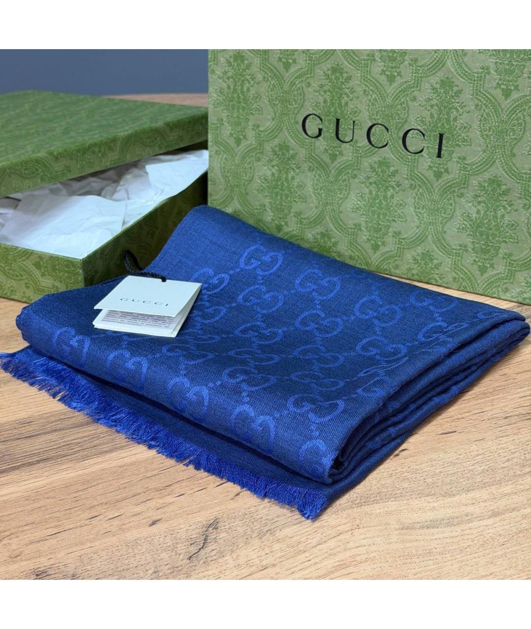GUCCI Темно-синий шелковый шарф, фото 3