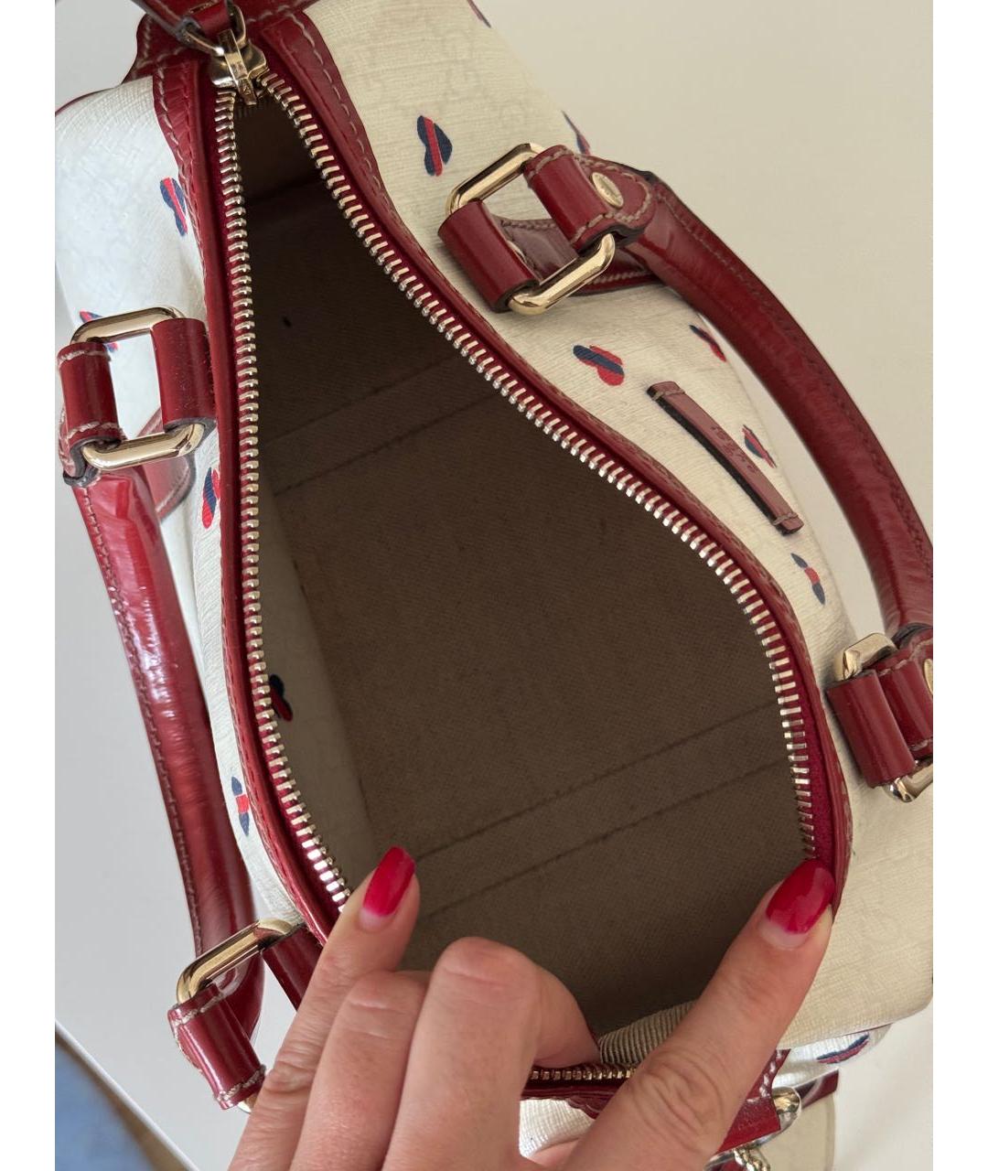 GUCCI Белая сумка с короткими ручками из канвы, фото 4