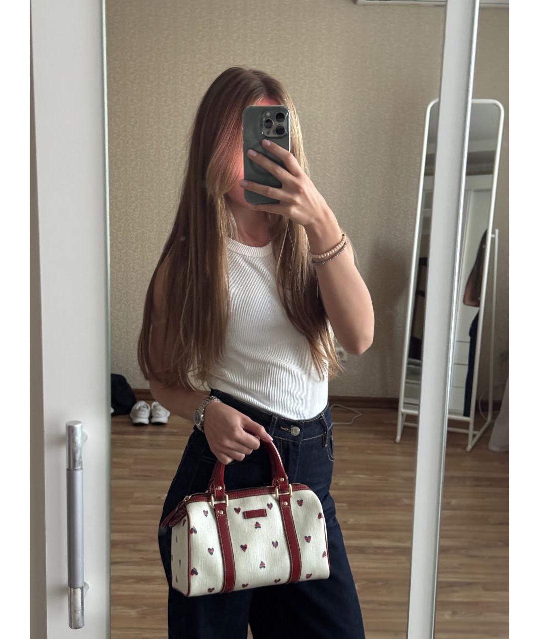 GUCCI Белая сумка с короткими ручками из канвы, фото 5