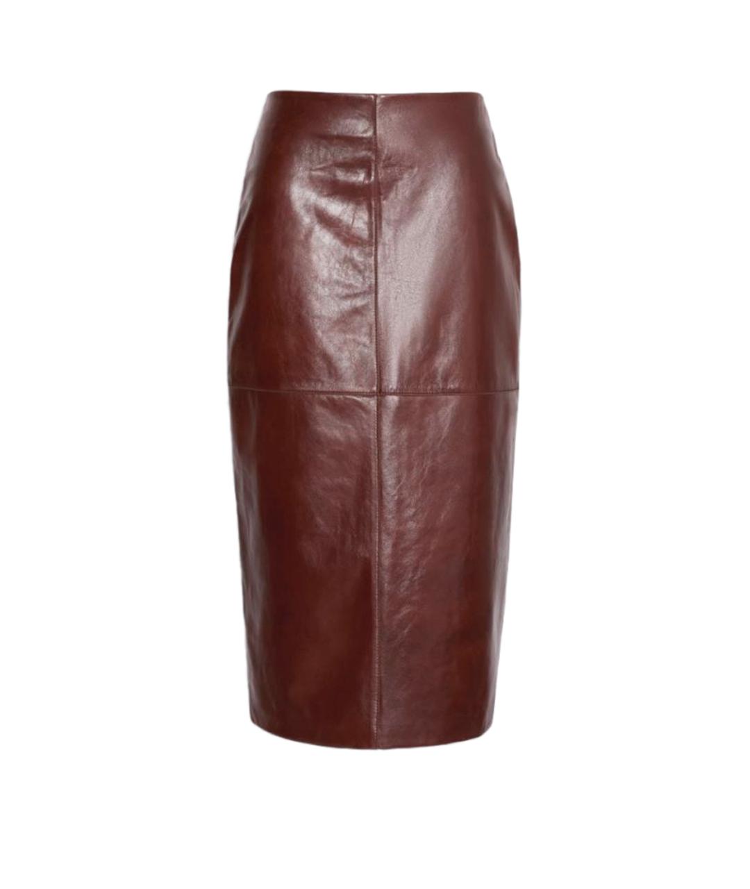 SPORTMAX Бордовая кожаная юбка миди, фото 1