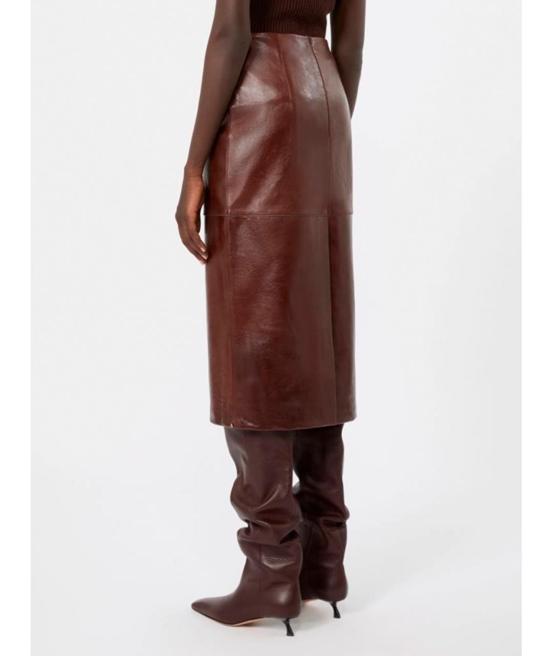 SPORTMAX Бордовая кожаная юбка миди, фото 3