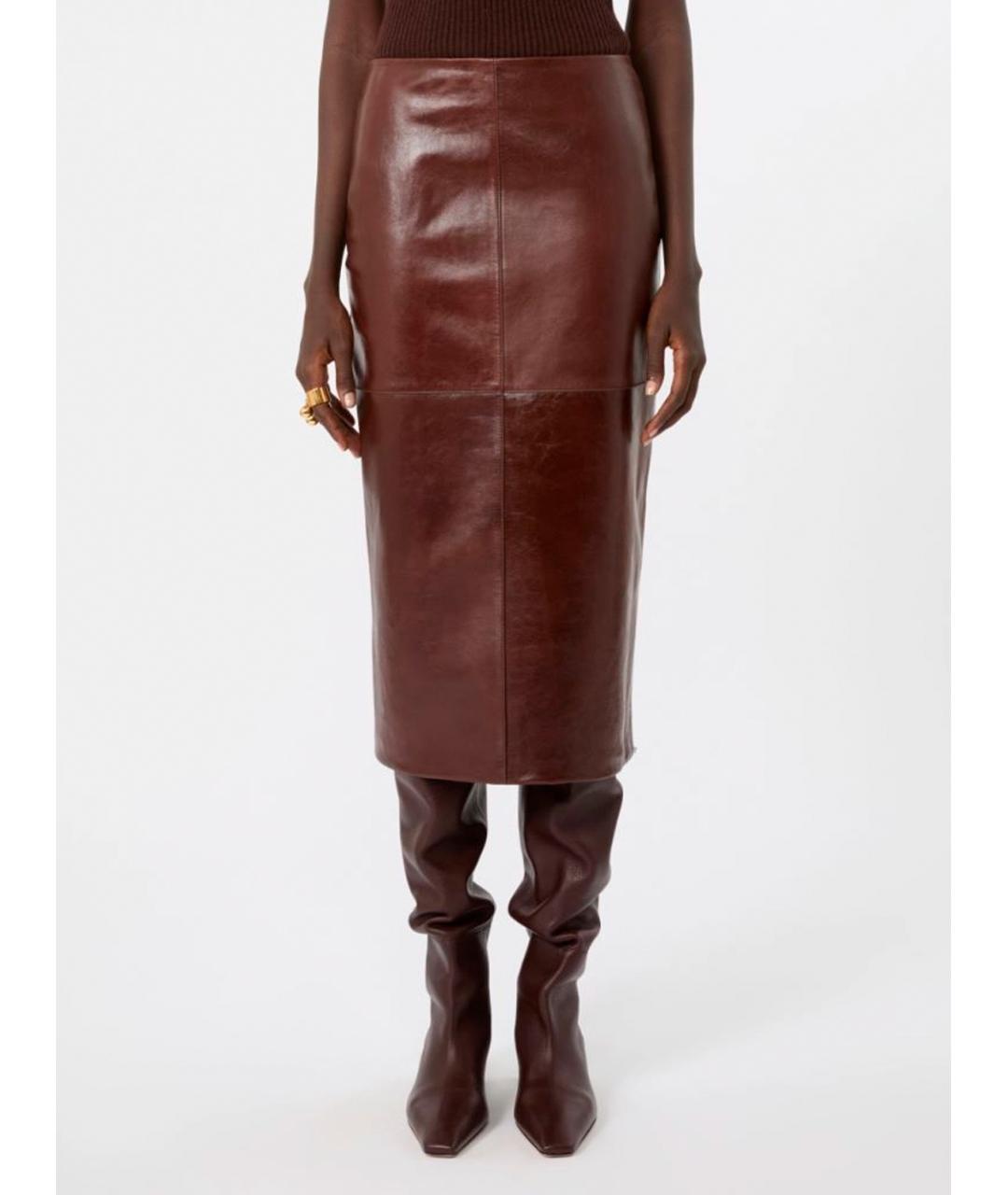 SPORTMAX Бордовая кожаная юбка миди, фото 2