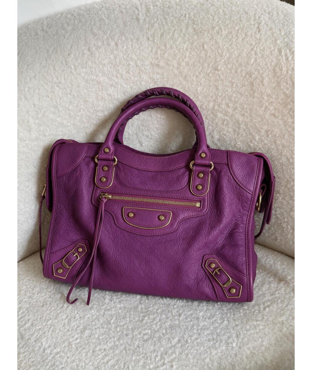 BALENCIAGA Фиолетовая кожаная сумка тоут, фото 7