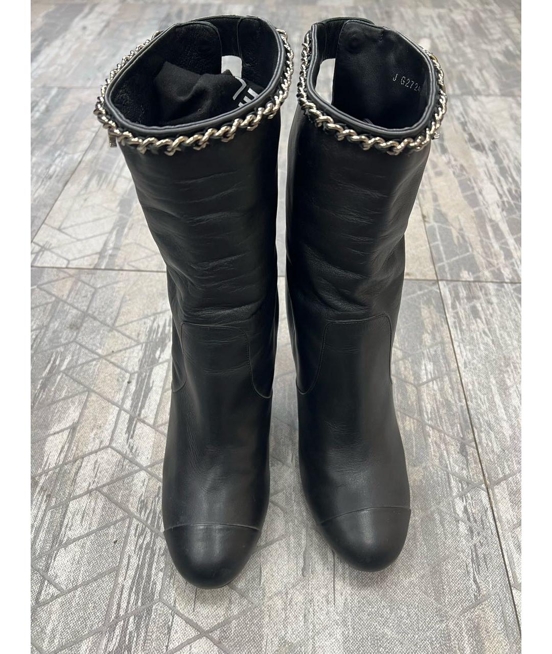 CHANEL Черные кожаные сапоги, фото 4