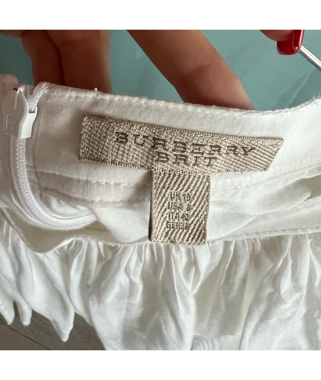 BURBERRY Белая хлопковая юбка миди, фото 3