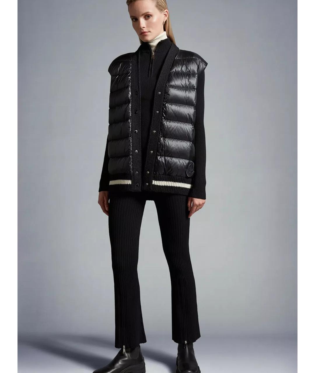 MONCLER Черные полиэстеровые прямые брюки, фото 5