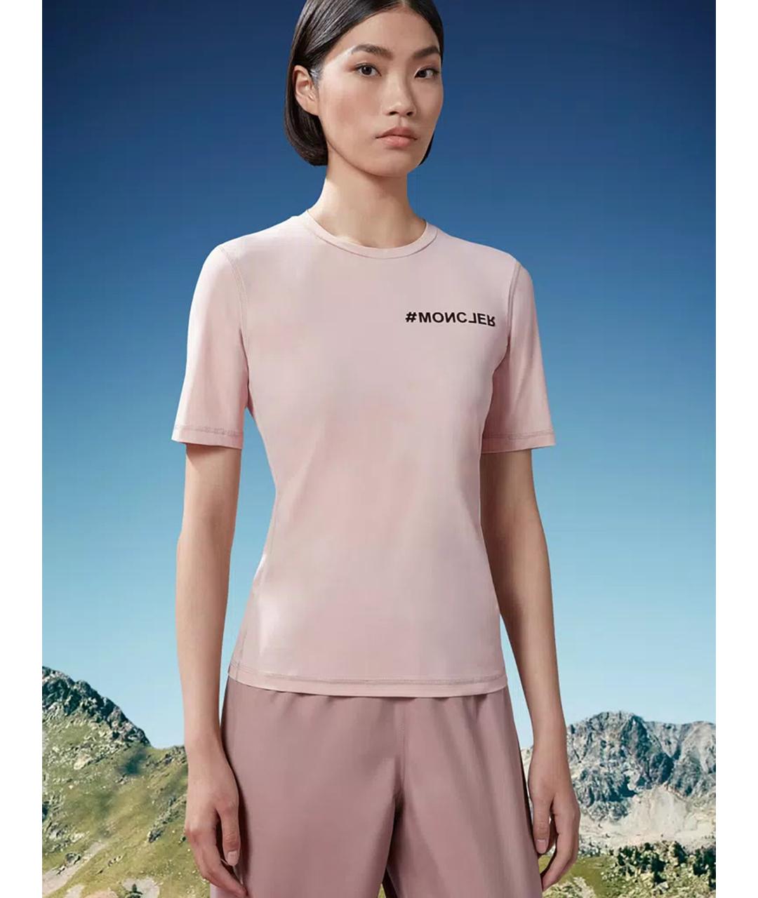 MONCLER Розовая полиамидовая футболка, фото 2