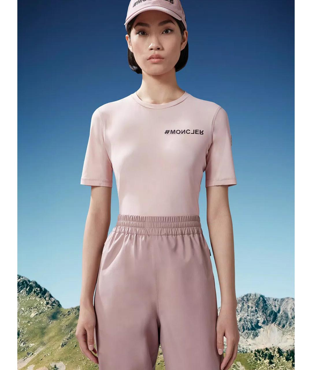 MONCLER Розовая полиамидовая футболка, фото 3