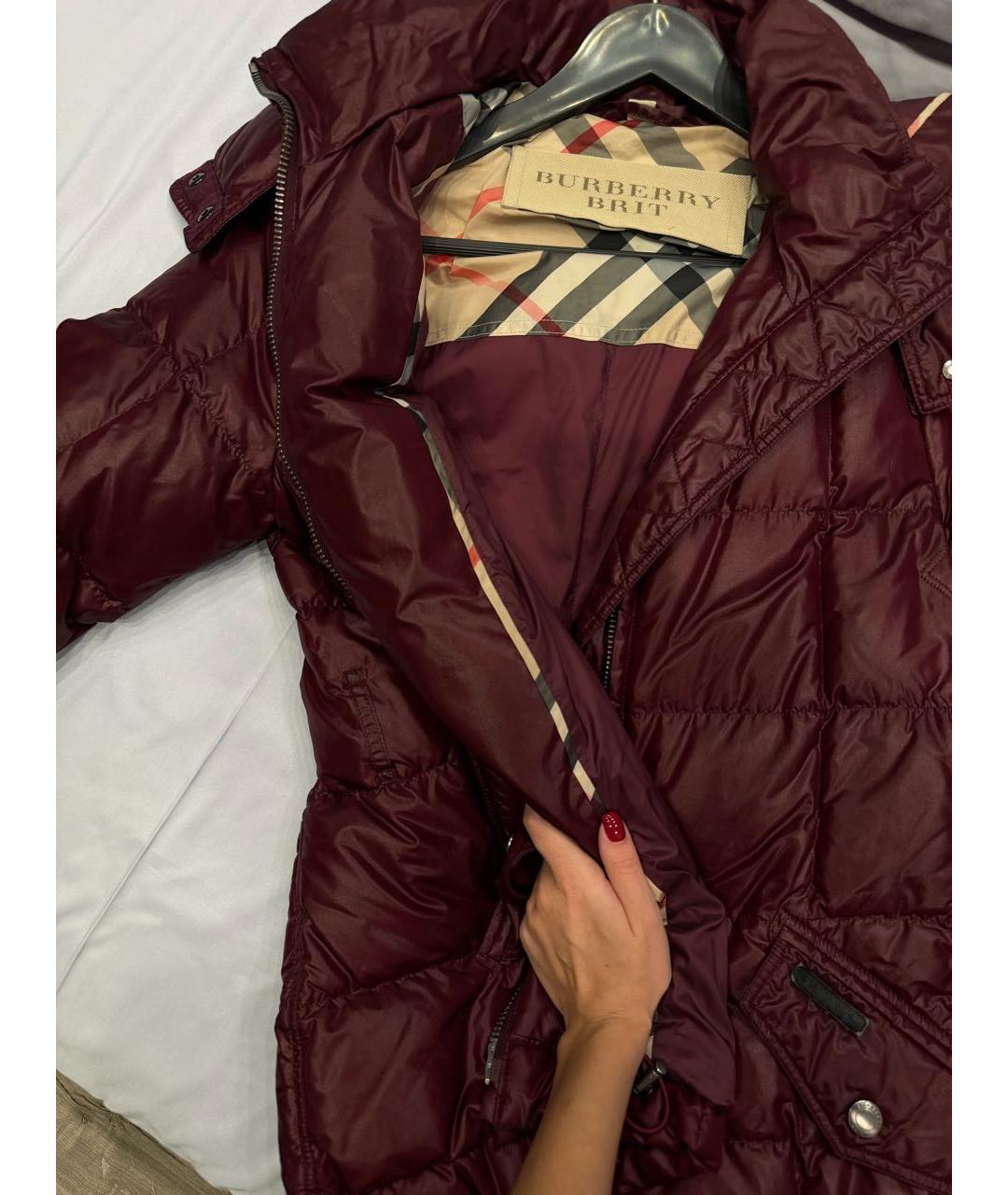 BURBERRY Бордовый полиамидовый пуховик, фото 3