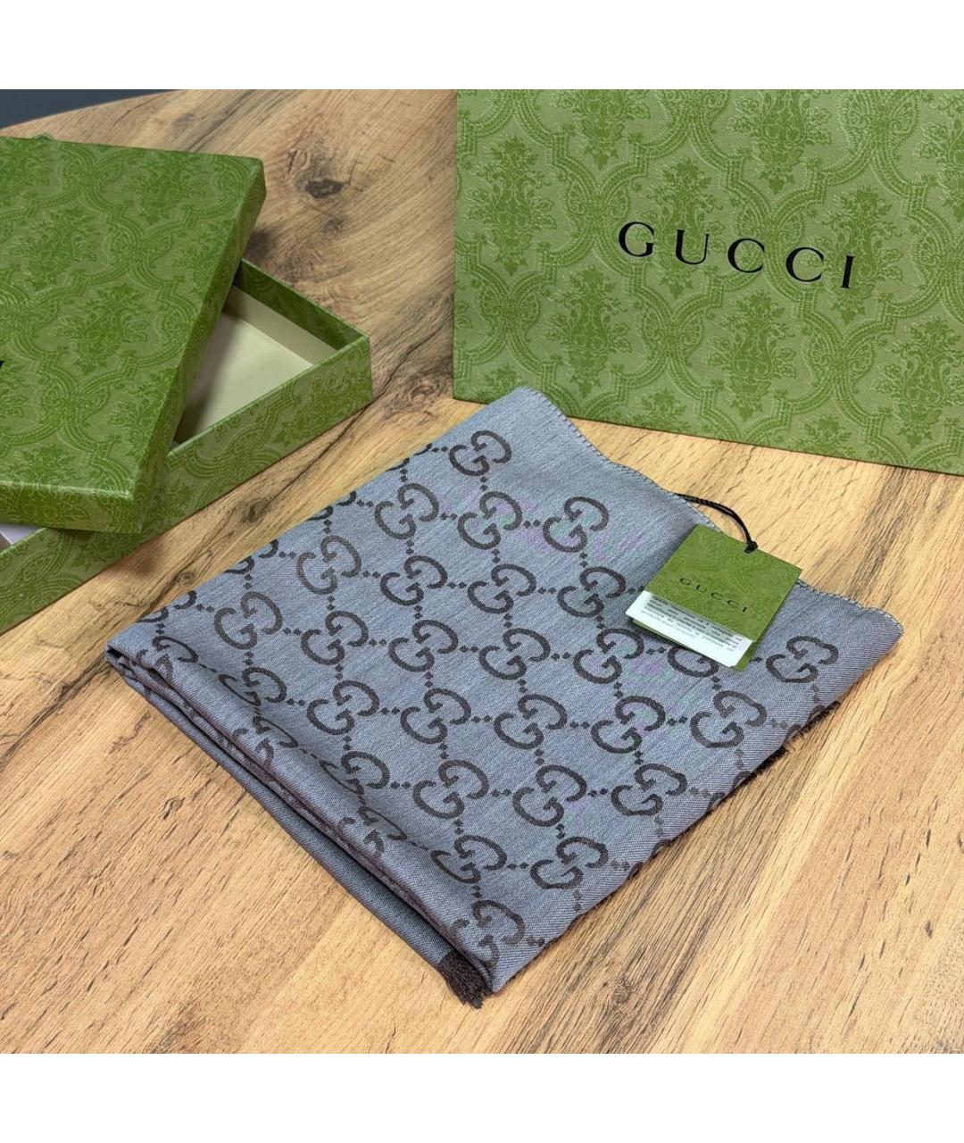 GUCCI Коричневый шелковый шарф, фото 2