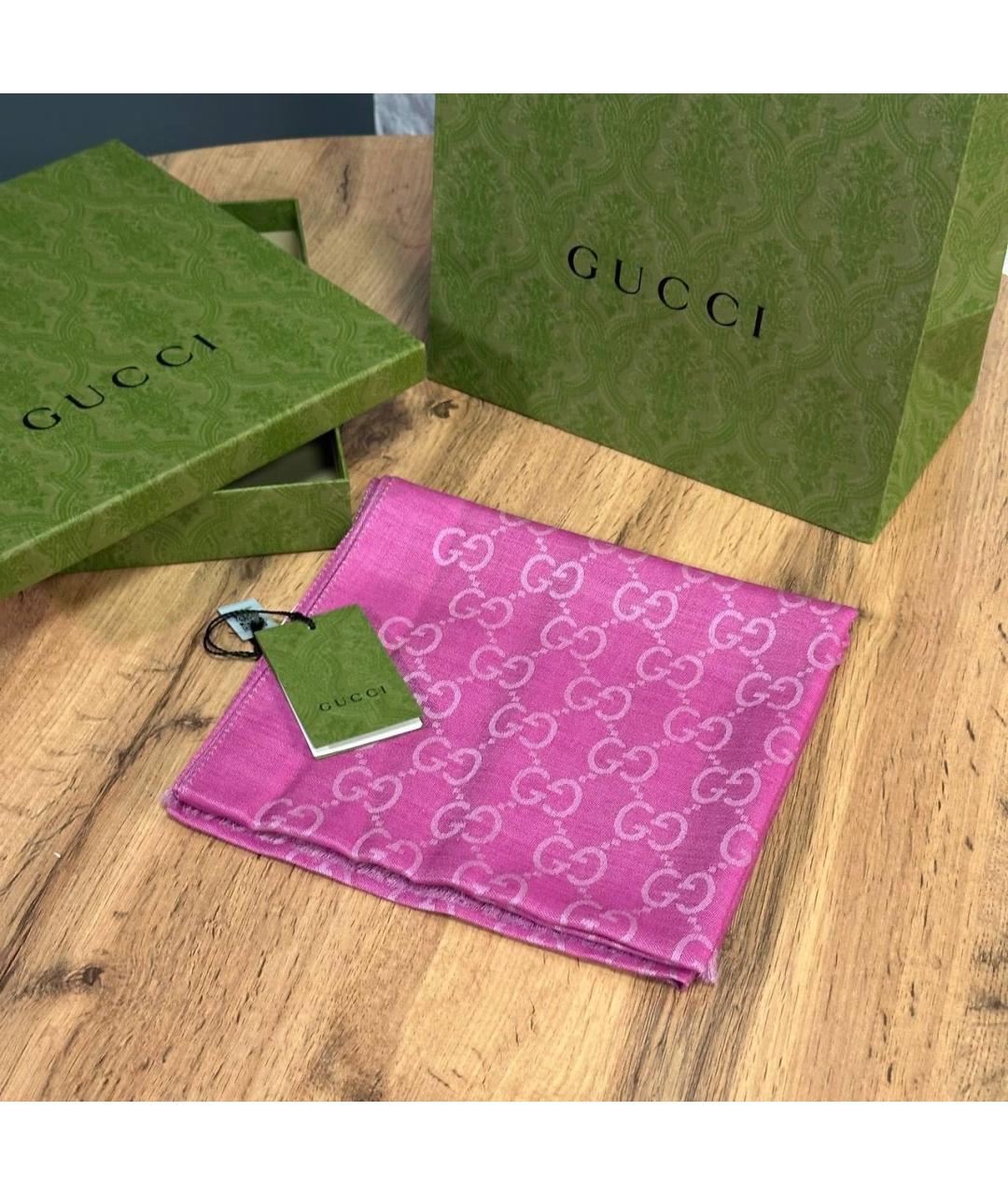 GUCCI Розовый шелковый шарф, фото 3