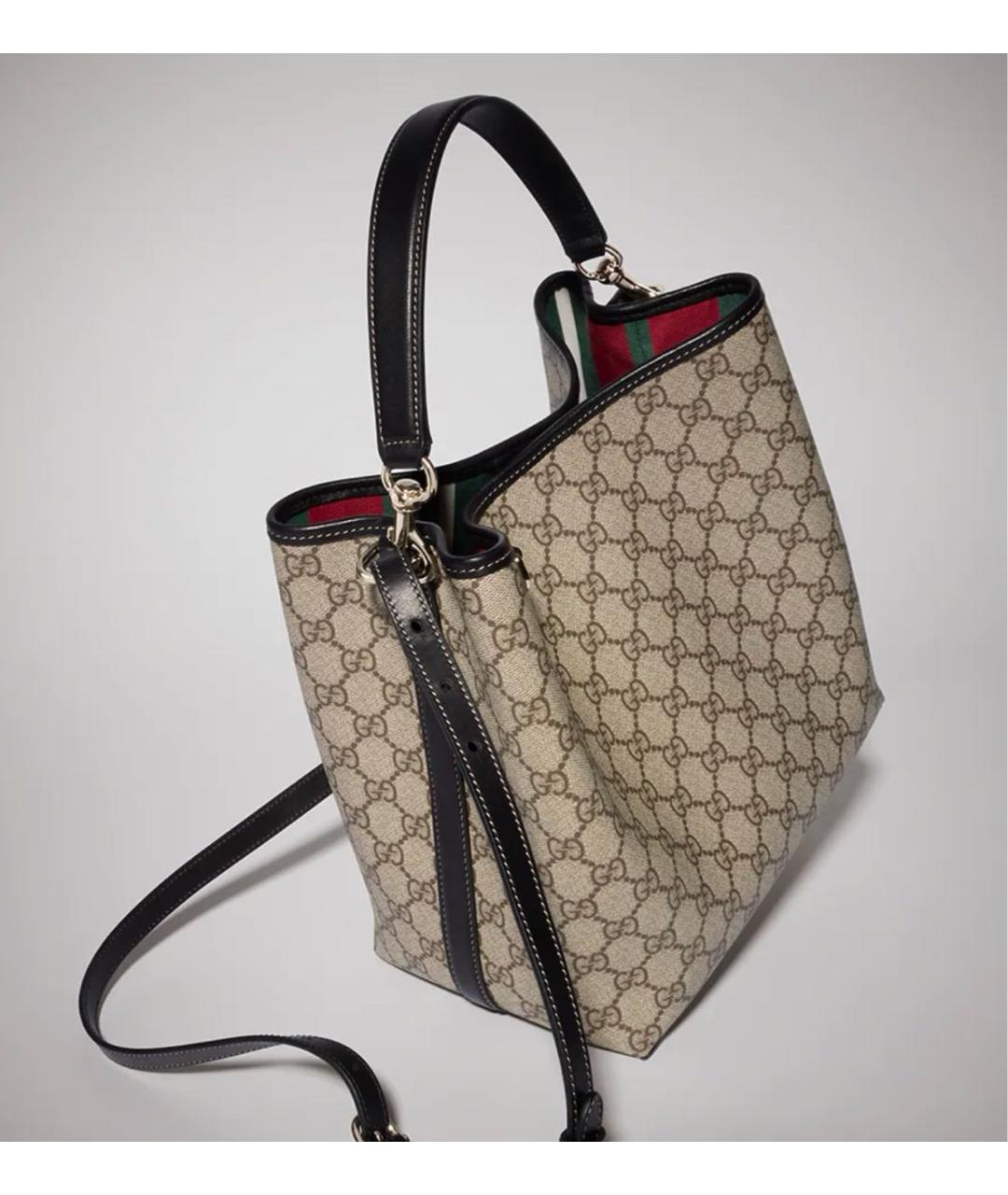GUCCI Бежевая сумка с короткими ручками из канвы, фото 2