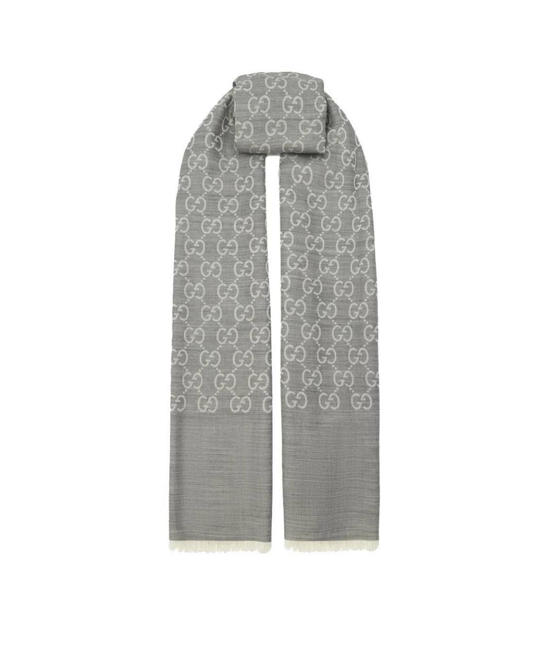 GUCCI Серый шелковый шарф, фото 1
