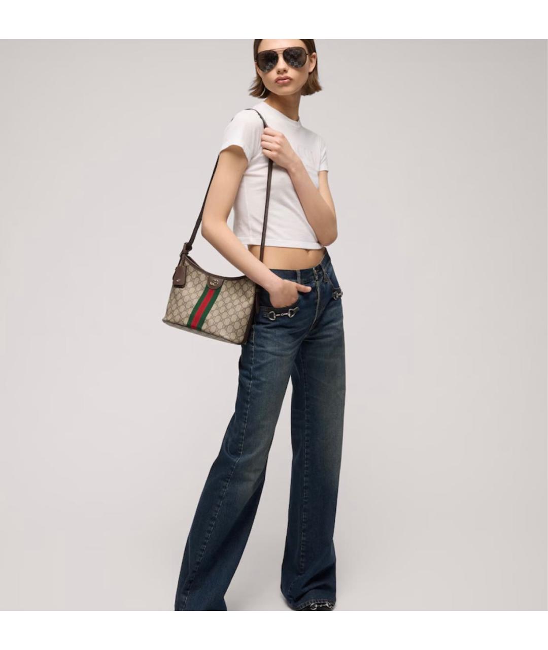 GUCCI Бежевая сумка через плечо из канвы, фото 2