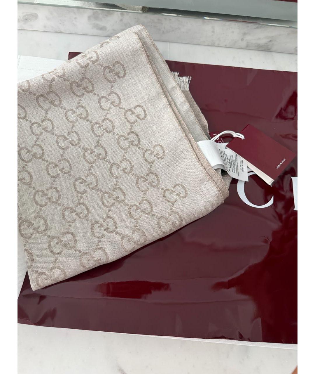 GUCCI Бежевый шерстяной шарф, фото 4