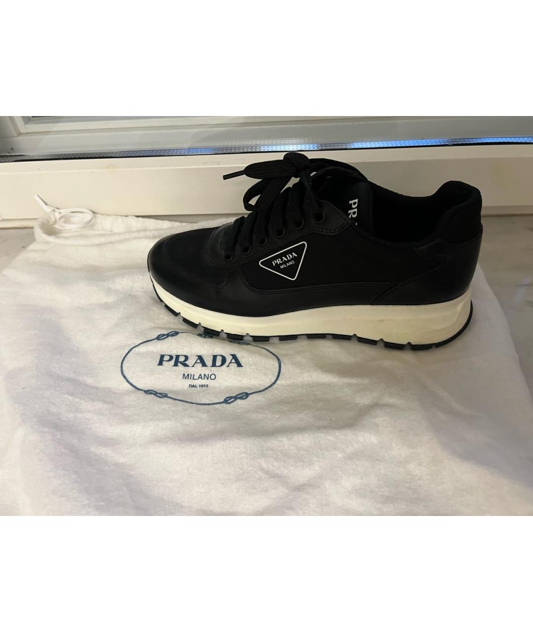 PRADA Черные кожаные кроссовки, фото 6