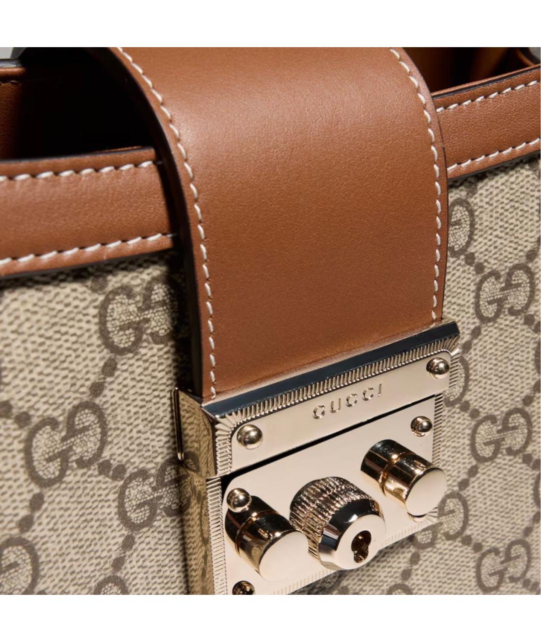 GUCCI Бежевая сумка с короткими ручками из канвы, фото 6