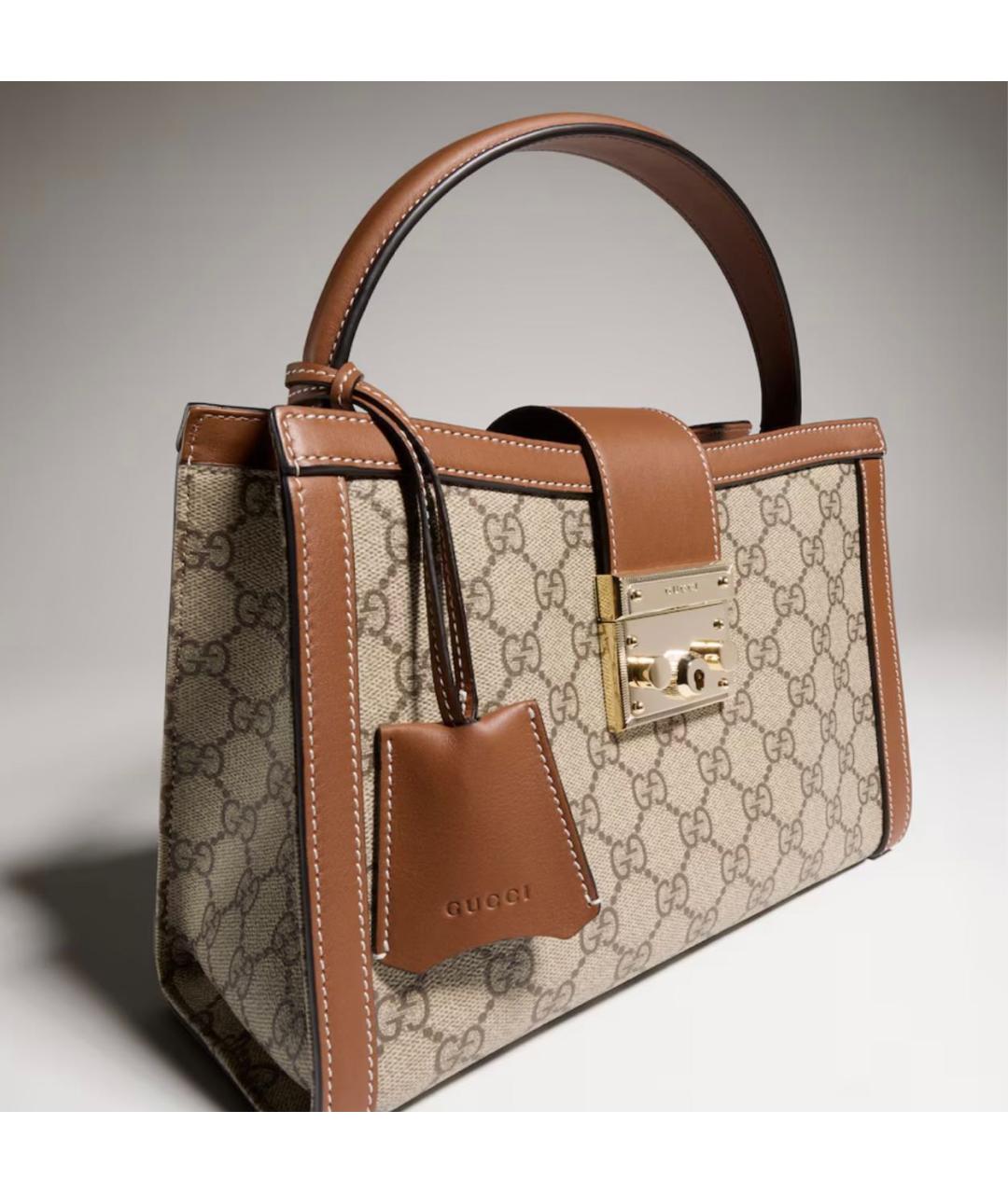 GUCCI Бежевая сумка с короткими ручками из канвы, фото 3