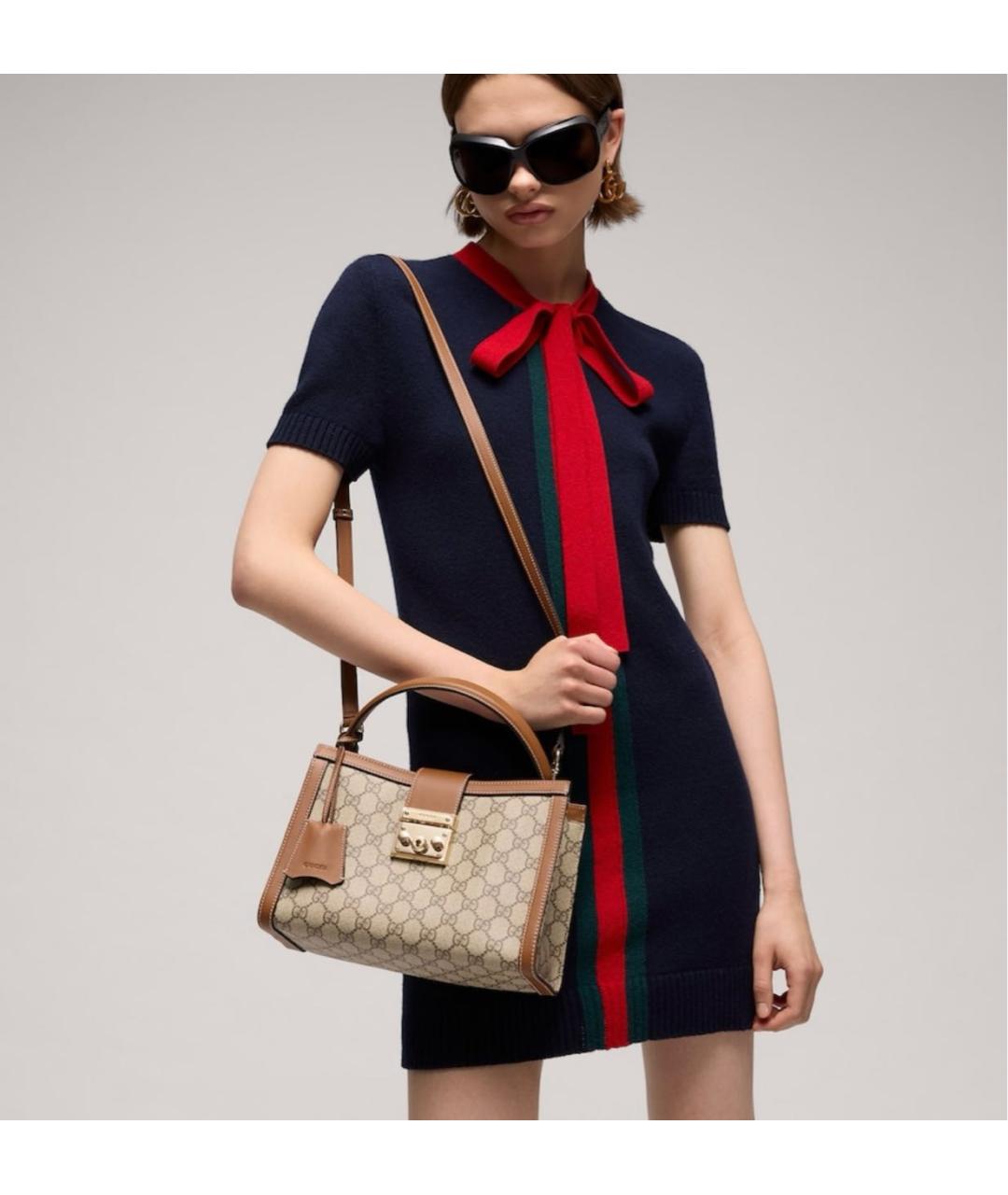 GUCCI Бежевая сумка с короткими ручками из канвы, фото 5