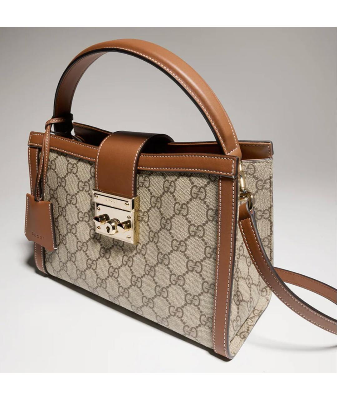 GUCCI Бежевая сумка с короткими ручками из канвы, фото 2