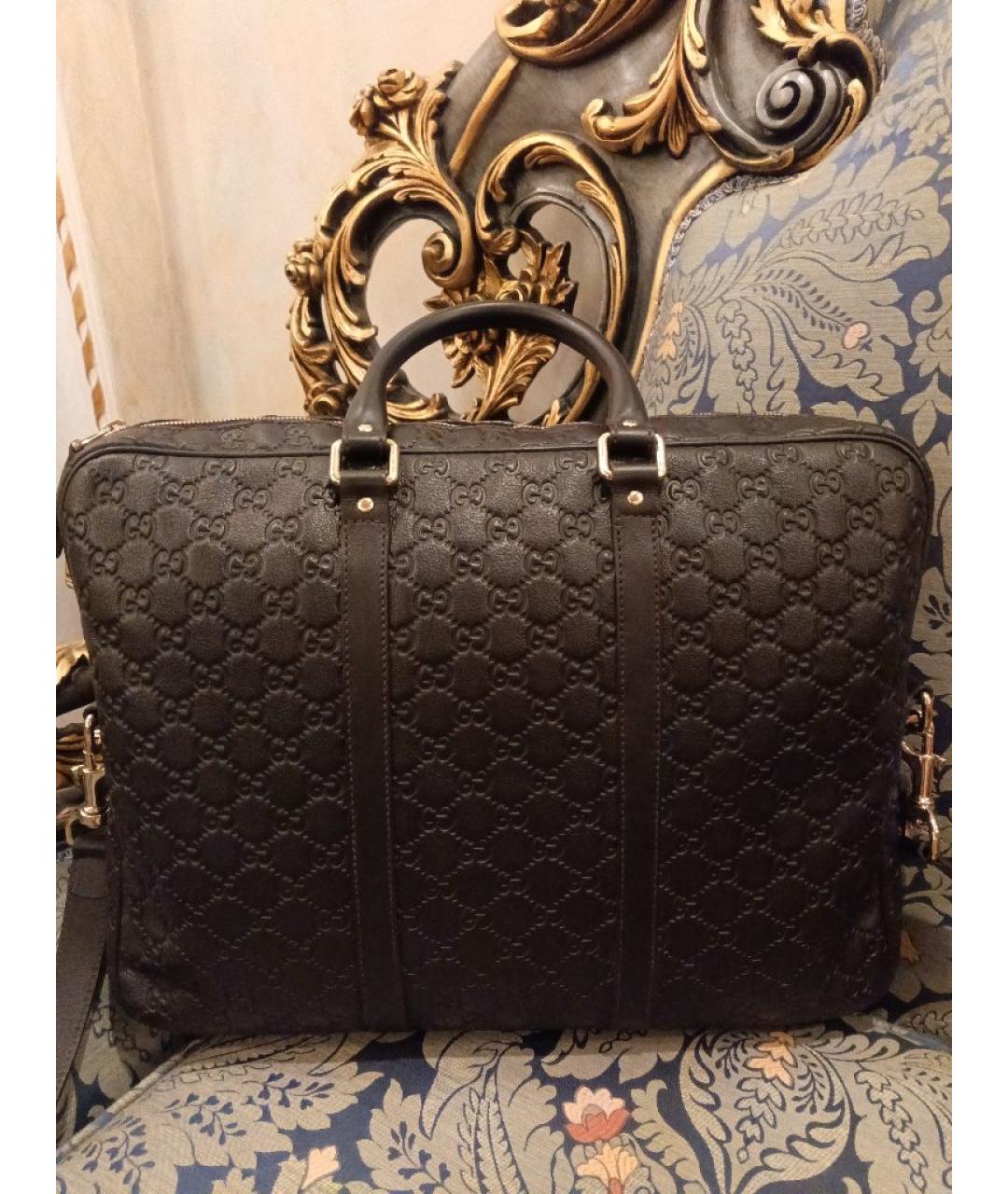 GUCCI Коричневый кожаный портфель, фото 3