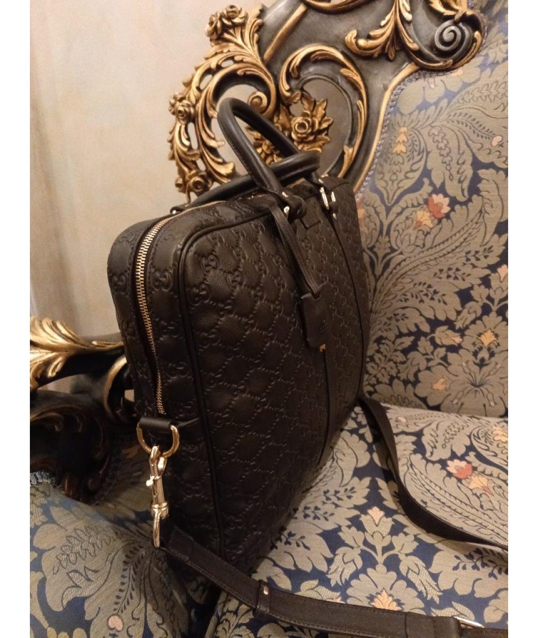 GUCCI Коричневый кожаный портфель, фото 2