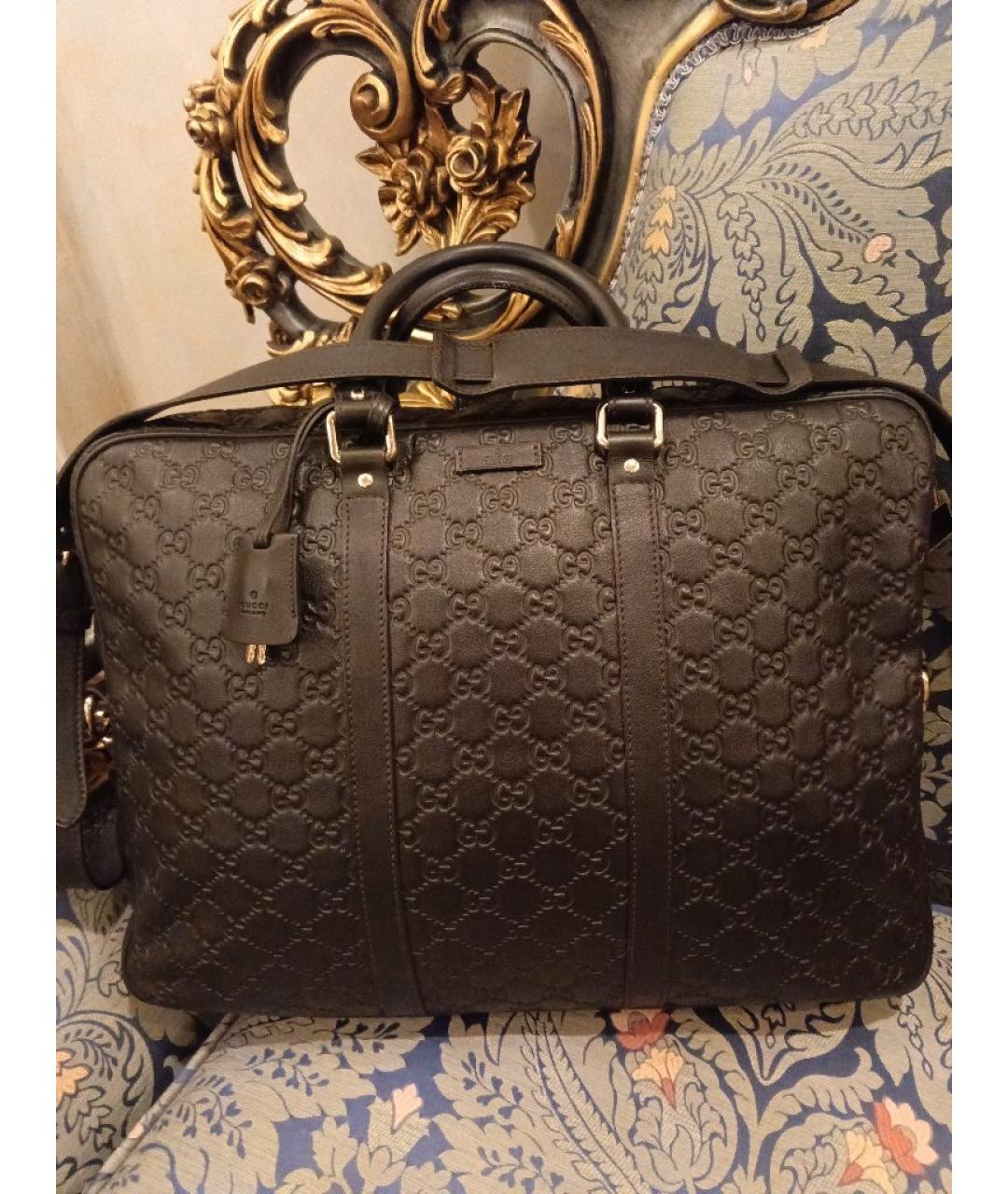 GUCCI Коричневый кожаный портфель, фото 8