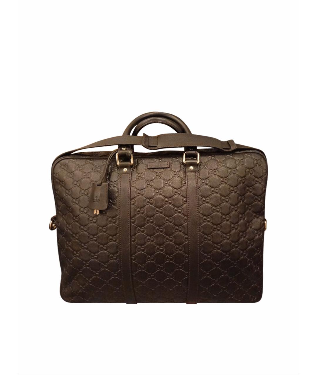 GUCCI Коричневый кожаный портфель, фото 1