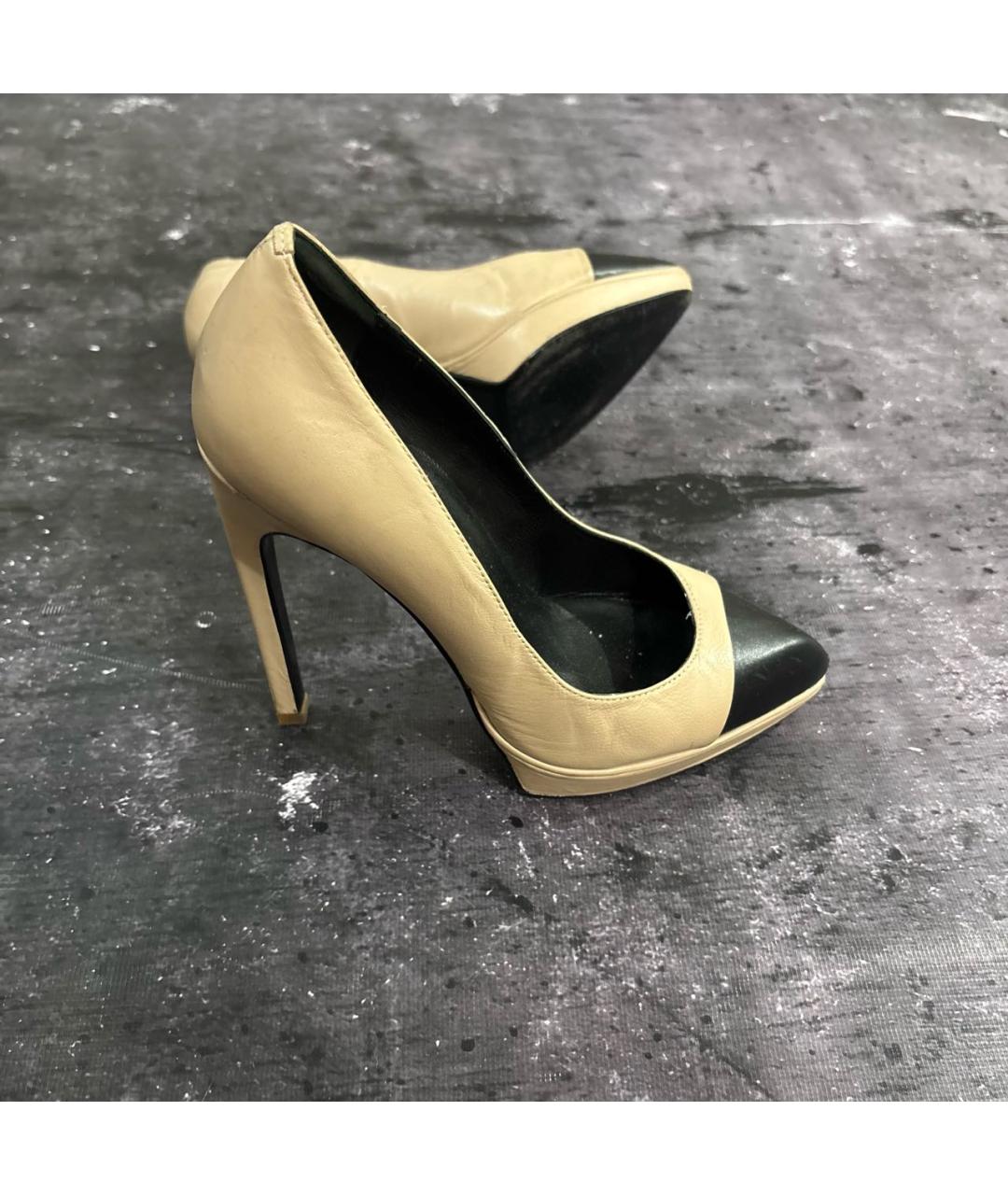 SAINT LAURENT Бежевые кожаные туфли, фото 6