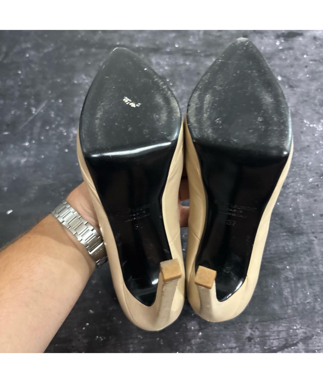 SAINT LAURENT Бежевые кожаные туфли, фото 3