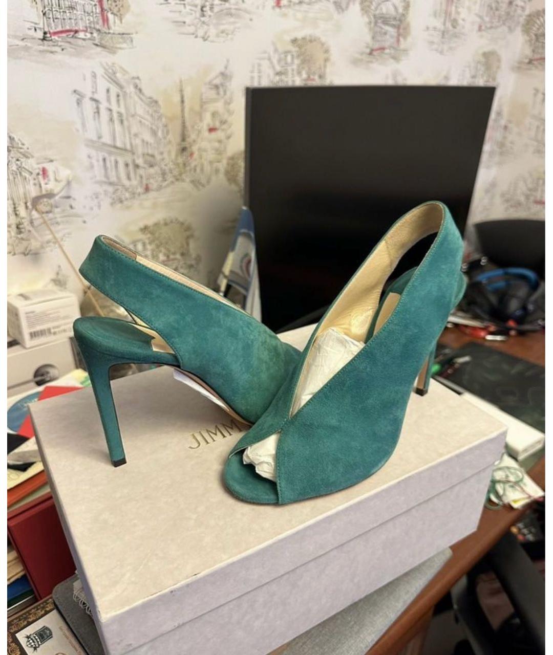 JIMMY CHOO Зеленые замшевые босоножки, фото 6
