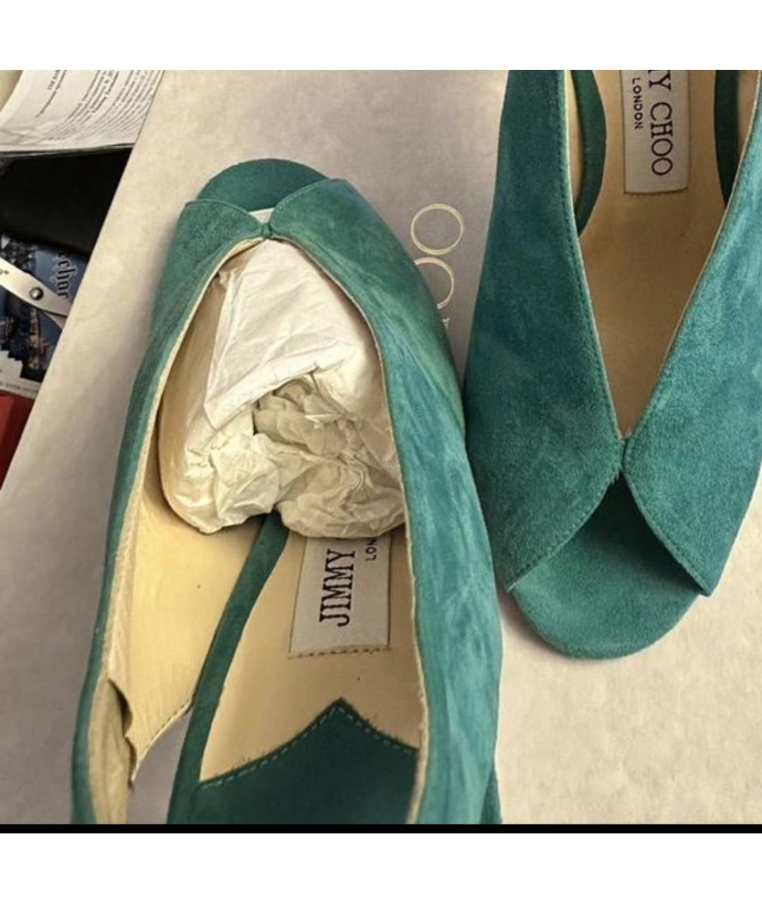 JIMMY CHOO Зеленые замшевые босоножки, фото 3
