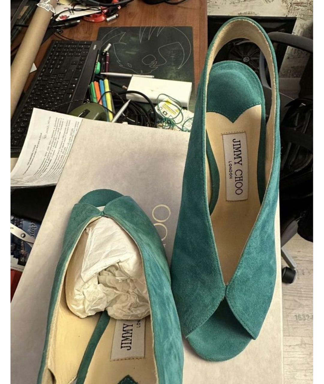 JIMMY CHOO Зеленые замшевые босоножки, фото 2