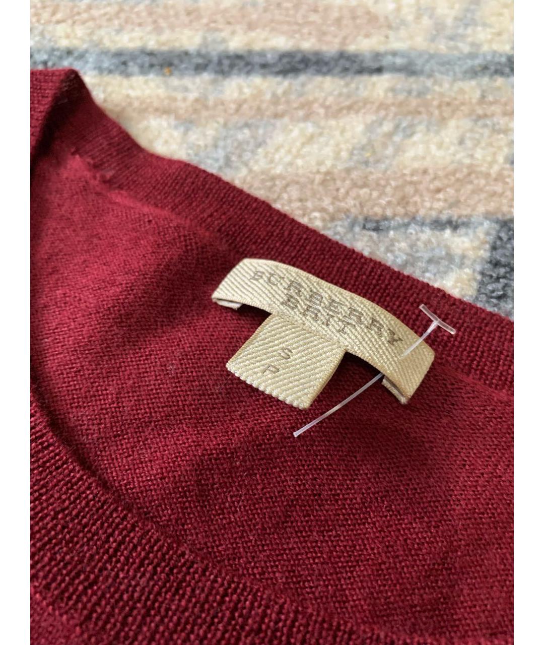 BURBERRY Бордовый шерстяной джемпер / свитер, фото 3