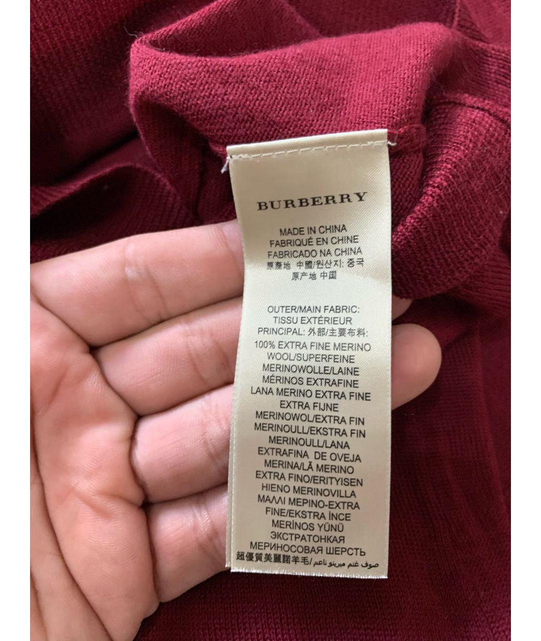 BURBERRY Бордовый шерстяной джемпер / свитер, фото 5