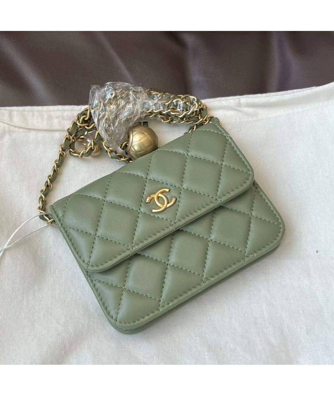 CHANEL Хаки кожаная сумка через плечо, фото 8