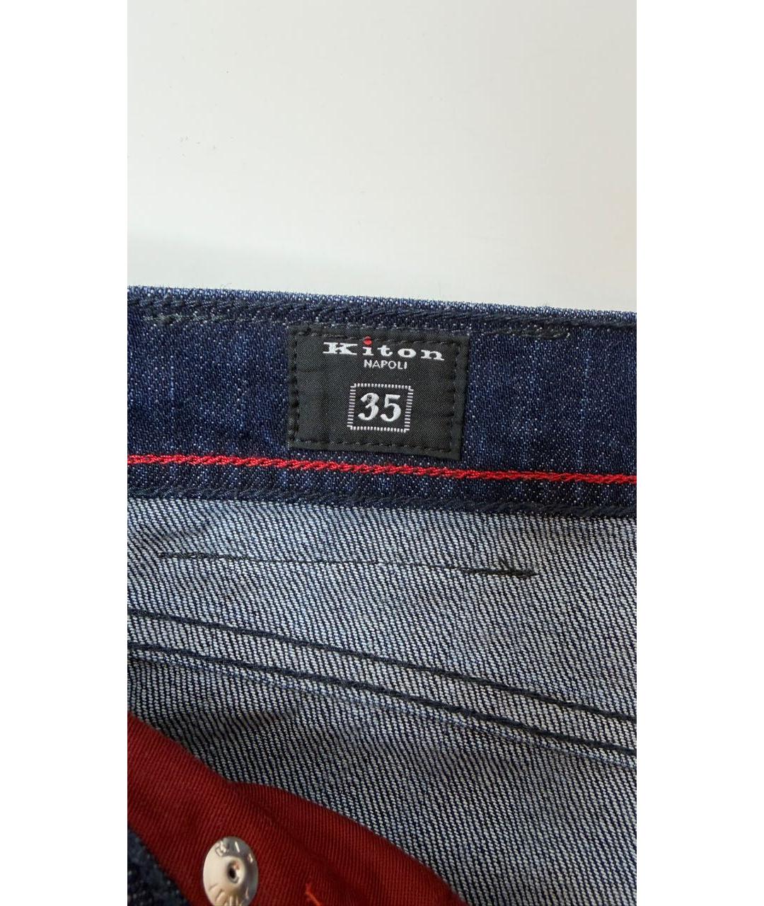 KITON Темно-синие хлопко-эластановые прямые джинсы, фото 5