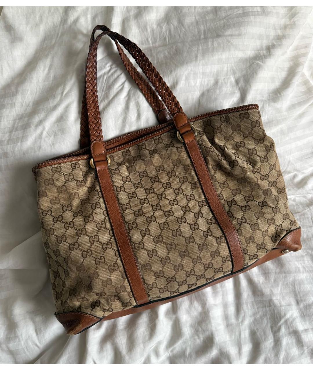 GUCCI Коричневая сумка тоут из канвы, фото 2