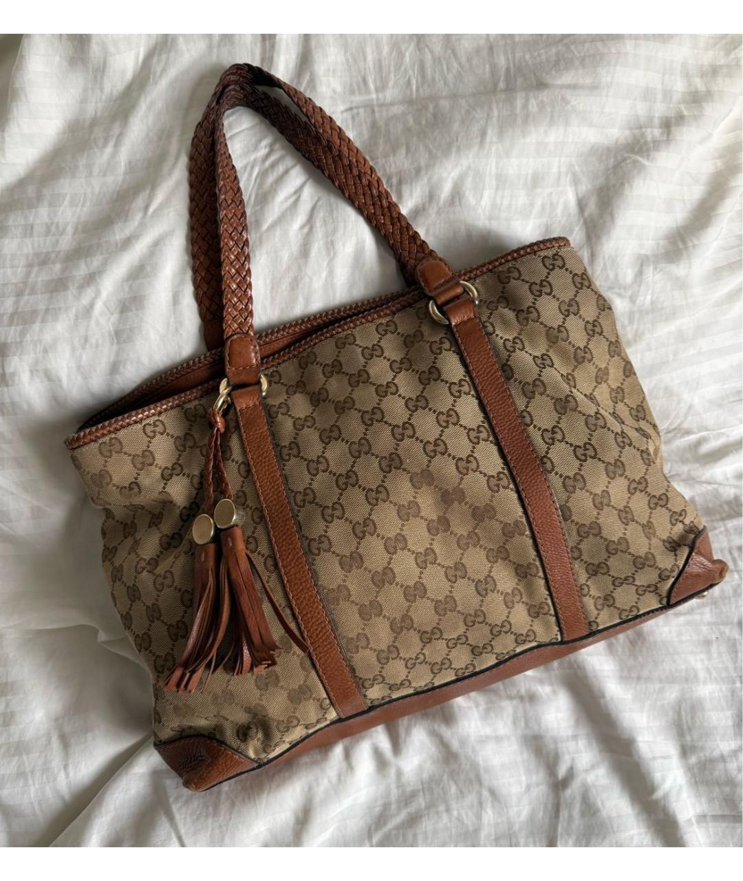 GUCCI Коричневая сумка тоут из канвы, фото 9