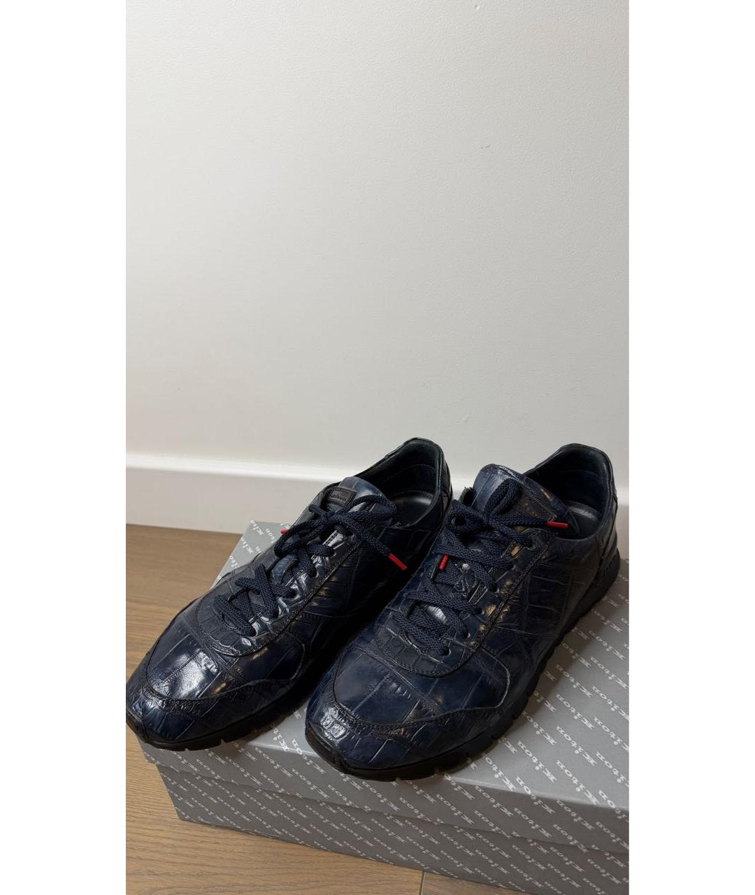 KITON Темно-синие низкие кроссовки / кеды из кожи крокодила, фото 5