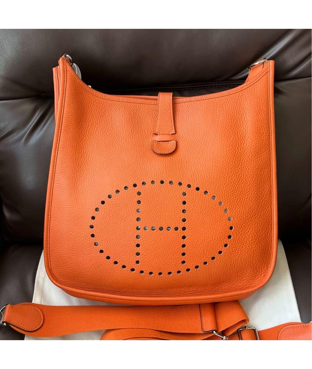 HERMES Оранжевая кожаная сумка тоут, фото 9