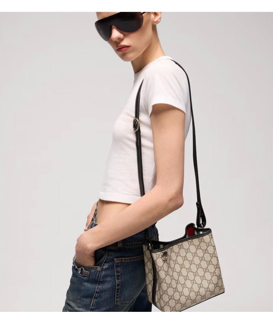 GUCCI Бежевая сумка через плечо из канвы, фото 4
