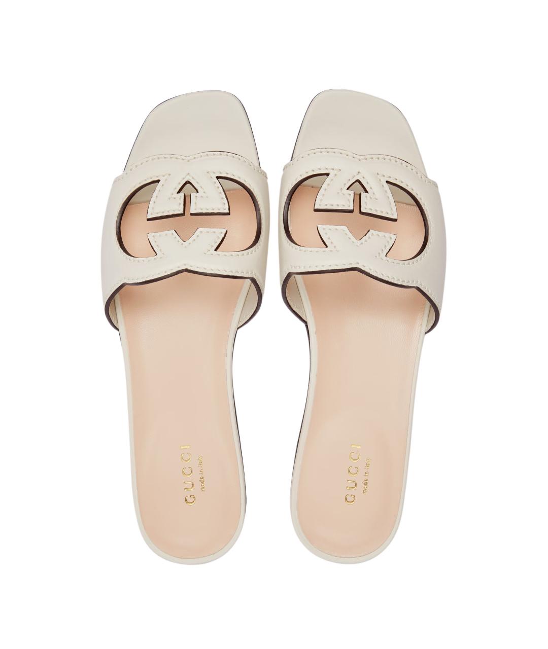 GUCCI Белые кожаные шлепанцы, фото 4